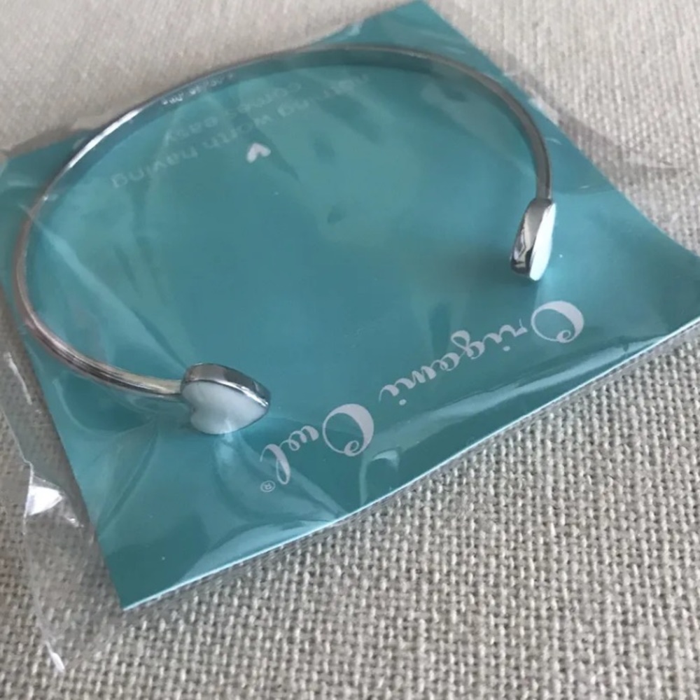 Origami Owl Silver White Enamel Hearts Bangle Bracelet BR6014